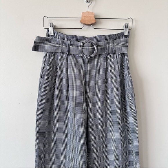 ZARA Plaid Pleated High Waist Paperbag Pants Belt (Size:XS) - Picture 6 of 10